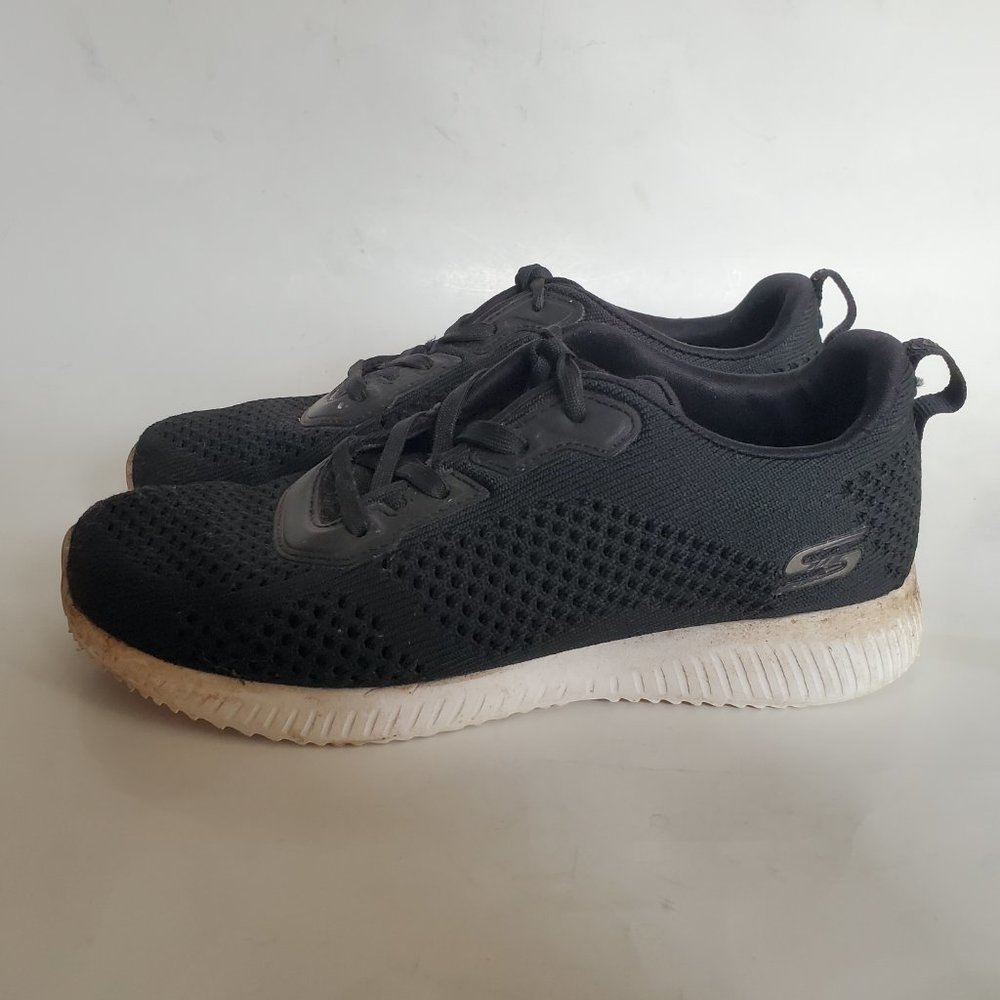 Skechers Memory Foam Sneakers Shoes Womens Size 7.5 Textile Black White Lace‎ Up